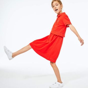 Lacoste Cotton Petit Piqué Polo Dress - Šaty Dětské Červené | CZ-UcNjGK